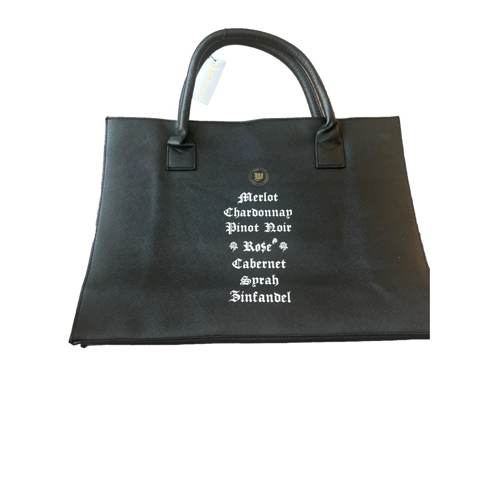 Black Vegan Leather Wine List Tote Bag Los Angeles Trading Company